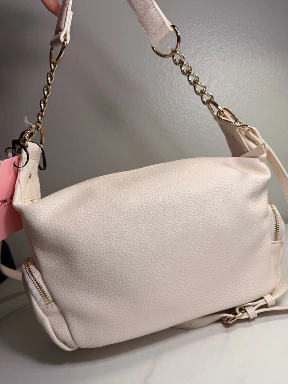 Juicy Couture Cream Pebbled Crossbody Bag with Gold Hardware